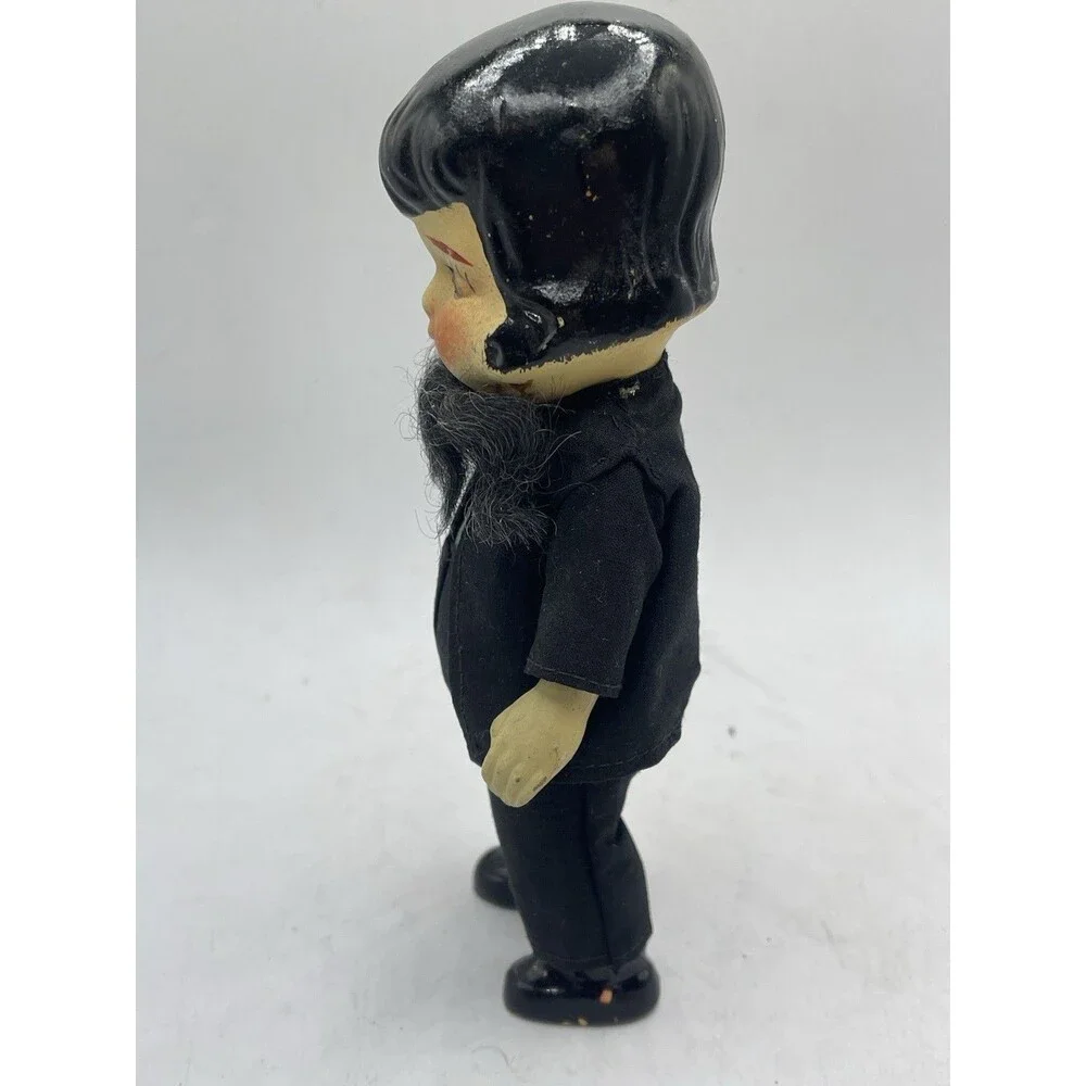 Vintage 7” Amish Man Ceramic Porcelain Doll w/ Black Outfit & Beard Handpainted